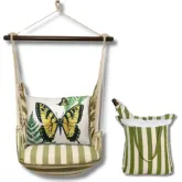 Outdoor Swing 4 Piece Set in Summer Palms Green Stripe with Beautiful Butterfly Pillow in Fabric