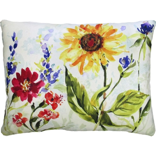 Outdoor Pillow Sunflower Field Yellow, Green, Red, Purple Pattern 19 x 24