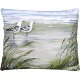 Outdoor Pillow Seagulls on Beach in Sea Blue, Green & White Pattern 19 x 24