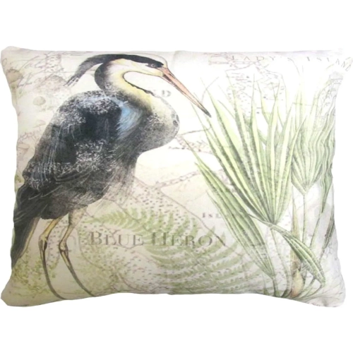 Outdoor Pillow Great Heron 1 in Black, Green & Natural Pattern 19 x 24