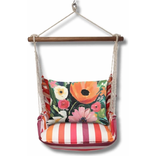Outdoor Swing 4 Piece Set in Cristina Stripe w/ Spring Fling Pillow in Sundure Fabric