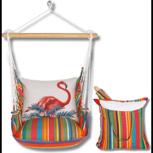 Outdoor Swing 4 Piece Set in Le Jardin Stripe w/ Vivid Flamingo Pink Pillow in Sundure Fabric