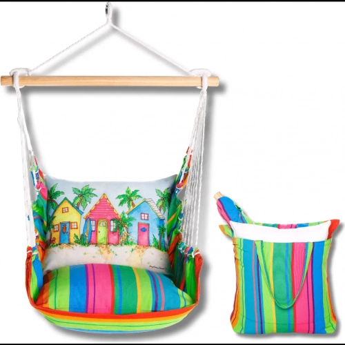 Outdoor Swing 4 Piece Set in Le Jardin Nouveau Stripe w/ Beach Cottages Pillow in Sundure Fabric