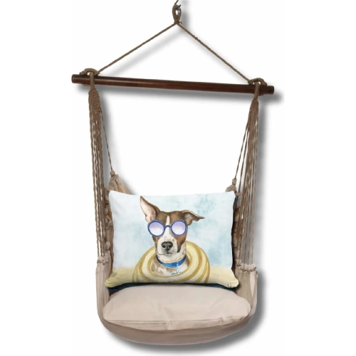 Outdoor Swing 4 Piece Set in Latte Natural w/ Cool Dog Pillow in Sundure Fabric