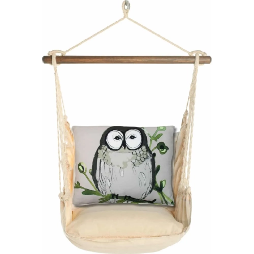Outdoor Swing 4 Piece Set in Magnolia Neutral Stripe w/ Owl on Branch Pillow in Sundure Fabric