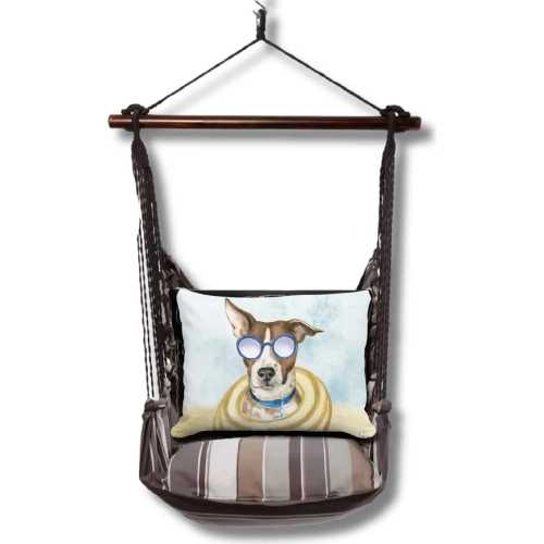 Outdoor Swing 4 Piece Set in Slate Gray Stripe w/ Cool Dog Pillow in Sundure Fabric