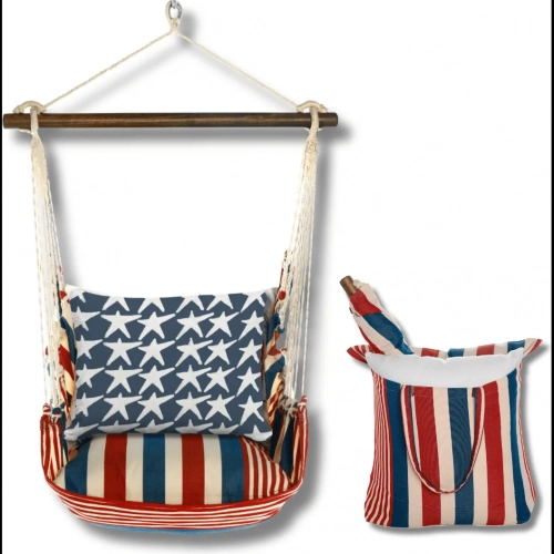 Outdoor Swing 4 Piece Set in Stars & Stripes w/ Flag Stars Pillow in Sundure Fabric