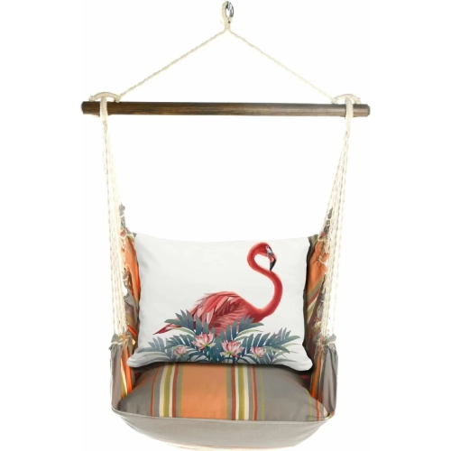 Outdoor Swing 4 Piece Set in Serene Sunset Stripe w/ Vivid Flamingo Pink Pillow in Sundure Fabric