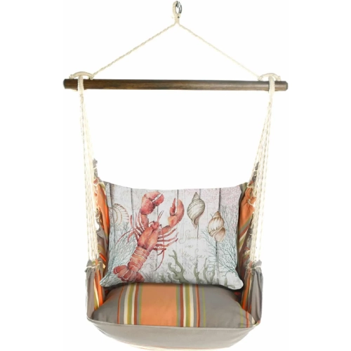 Outdoor Swing 4 Piece Set in Serene Sunset Stripe w/ Lobster & Seashells Pillow in Sundure Fabric