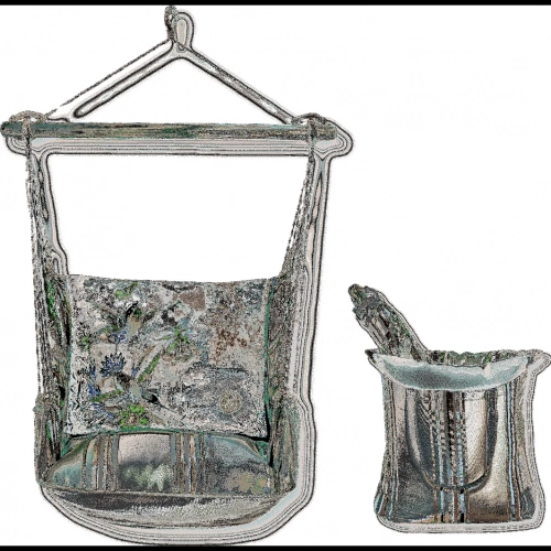 Outdoor Swing 4 Piece Set in Serene Sunset Stripe w/ Hummingbirds Pillow in Sundure Fabric