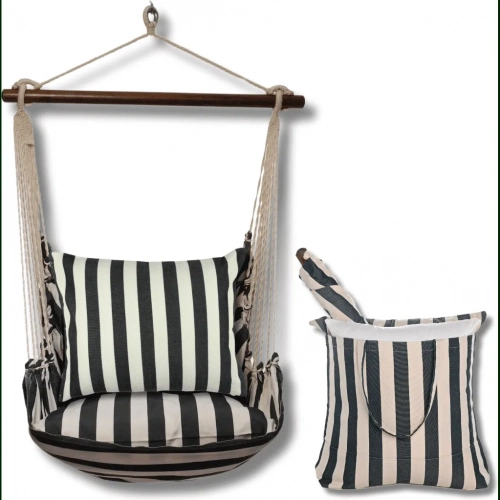 Outdoor Swing 4 Piece Set in True Black Stripe with True Black Stripe Pillow in Sundure Fabric