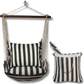 Outdoor Swing 4 Piece Set in True Black Stripe with True Black Stripe Pillow in Sundure Fabric