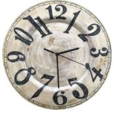 Clock Wall Decor in Capiz Shell Pearl with Black Numbers