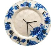 Clock Wall Decor in Capiz Shell with Blue Flowers