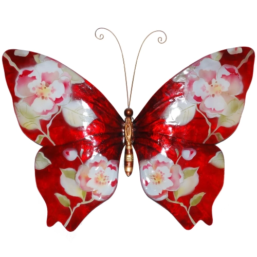 Butterfly Wall Decor in Red with Flowers