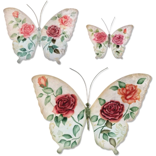 Butterflies White & Pink Metal Wall Decor (Set of 3)