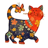 Cat Metal Wall Decor in Blue & Red Pattern