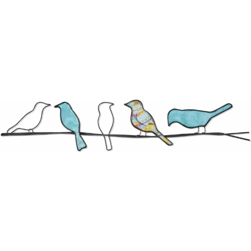Birds on a Wire Wall Decor in Sea Blue Capiz & Metal
