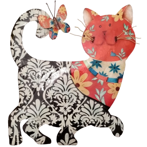 Cat Metal Wall Decor in Black & Red Pattern