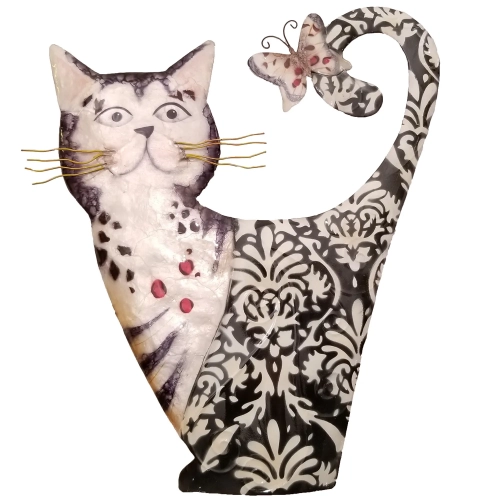 Cat Metal Wall Decor in White & Black Pattern