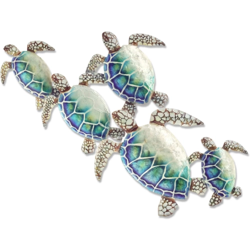 Sea Turtle Wall Decor in Multicolor Capiz & Metal (Set of 5)