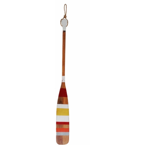60" Oar Wall Decor in Vintage Red Stripes Painted Wood & Rope