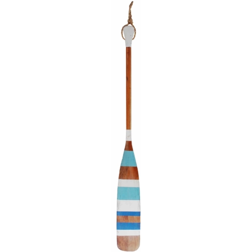 60" Oar Wall Decor in Vintage Aqua Stripes Painted Wood & Rope