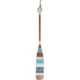 60" Oar Wall Decor in Vintage Aqua Stripes Painted Wood & Rope