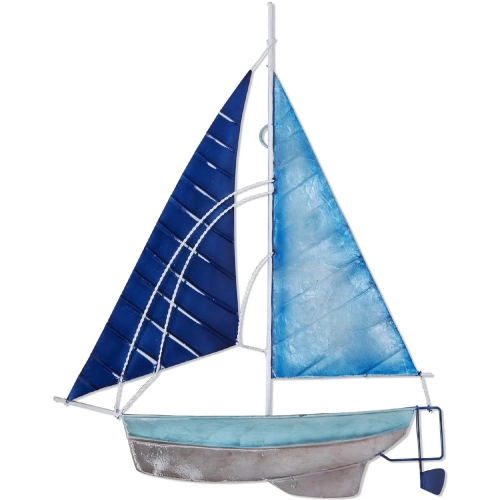 Sailboat Wall Decor in Blue Capiz & Distressed Metal