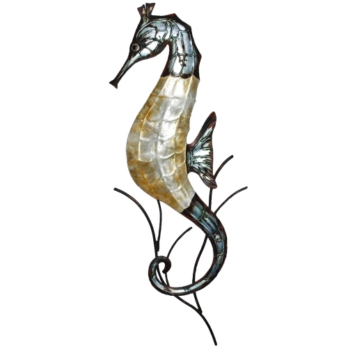 Seahorse Wall Decor Gray & Pearl Capiz & Metal