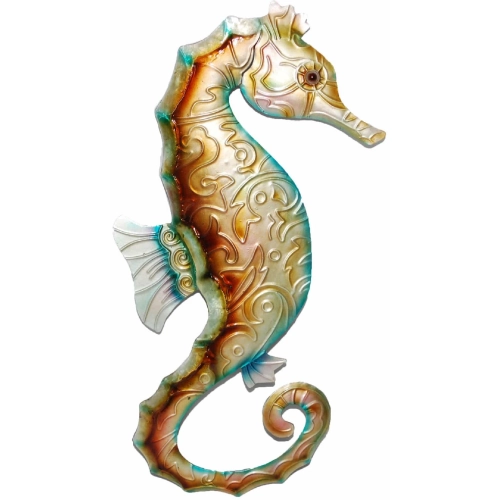 Seahorse Wall Decor Tan & Blue Capiz & Metal