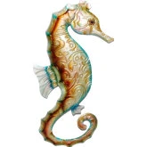Seahorse Wall Decor Tan & Blue Capiz & Metal