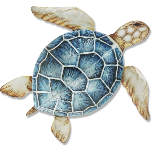 Large Sea Turtle Wall Decor in Blue Metal & Capiz Shell