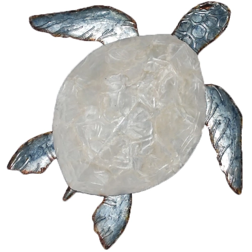 Sea Turtle Small Wall Decor in Metal & Pearl Capiz Shell