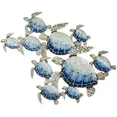 Sea Turtles 10 Piece Set Wall Decor in Capiz Shell & Blue Tin Metal