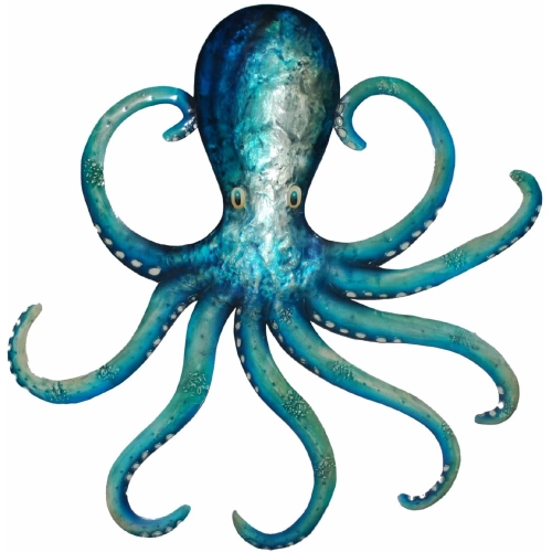 Octopus Wall Decor in Capiz Shell & Blue Tin Metal