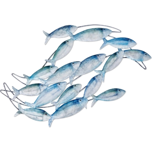 School of Fish Wall Decor in Capiz Shell & Sea Blue Tin Metal