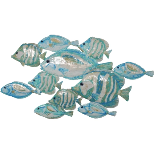 Fish Rustic Wall Decor in Capiz Shell & Sea Blue Metal