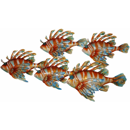 Lion Fish Group 5 Piece Set Wall Decor in Capiz Shell & Multicolor Metal