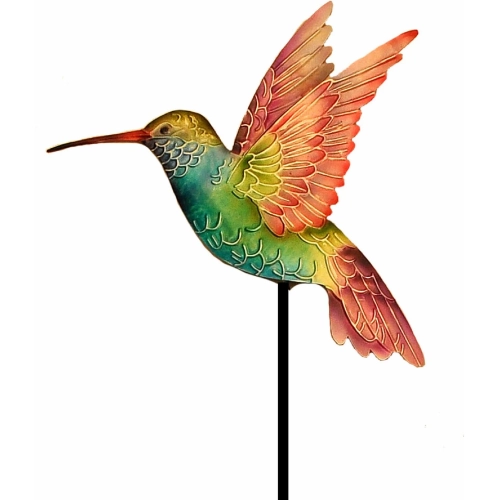 Garden Stake Rainbow Hummingbird in Multicolor Metal