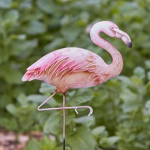 Garden Stake Flamingo in Multicolor Metal