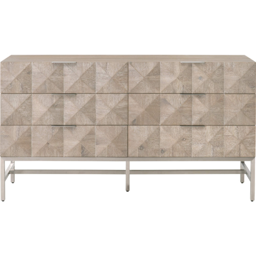 Atlas 6 Drawer Double Dresser in Sandblasted Gray Acacia & Brushed Stainless 6152.NG/BSTL