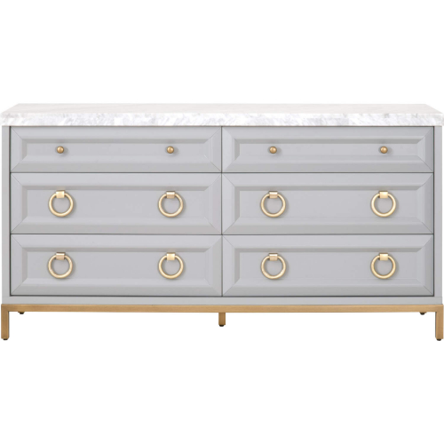 Azure 6 Drawer Double Dresser in Gray, White Carrera Marble & Gold 6155.DGR-BGLD/WHT