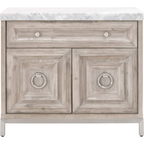 Azure Media Chest in Gray Wood, White Carrera Marble & Steel 6154.NG-BSTL/WHT