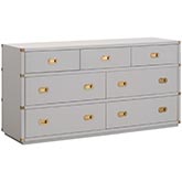 Bradley 7 Drawer Double Dresser in Dove Gray Wood & Brushed Gold