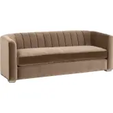 Bronx 87" Sofa in Vertical Channel Tufted Carmel Brown Velvet 6615-3.CAR/NG