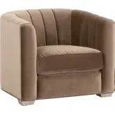 Bronx 87" Accent Chair in Vertical Channel Tufted Carmel Brown Velvet