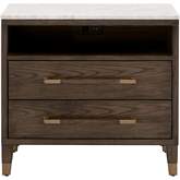 Cambria 2 Drawer Nightstand in Brown Oak, Bianco Marble & Brass 5250.DB-OAK/BIA