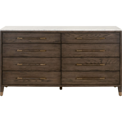 Cambria 8 Drawer Double Dresser in Brown Oak, Bianco Marble & Brass 5252.DB-OAK/BIA