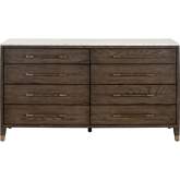 Cambria 8 Drawer Double Dresser in Brown Oak, Bianco Marble & Brass 5252.DB-OAK/BIA